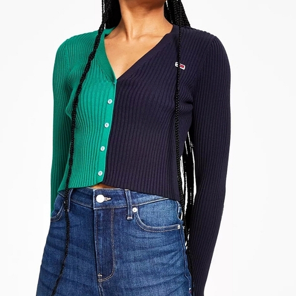 Tommy Hilfiger NWT Blue & Green Preppy Long Sleeve Button-Up Cardigan Sweater LG - Picture 2 of 11